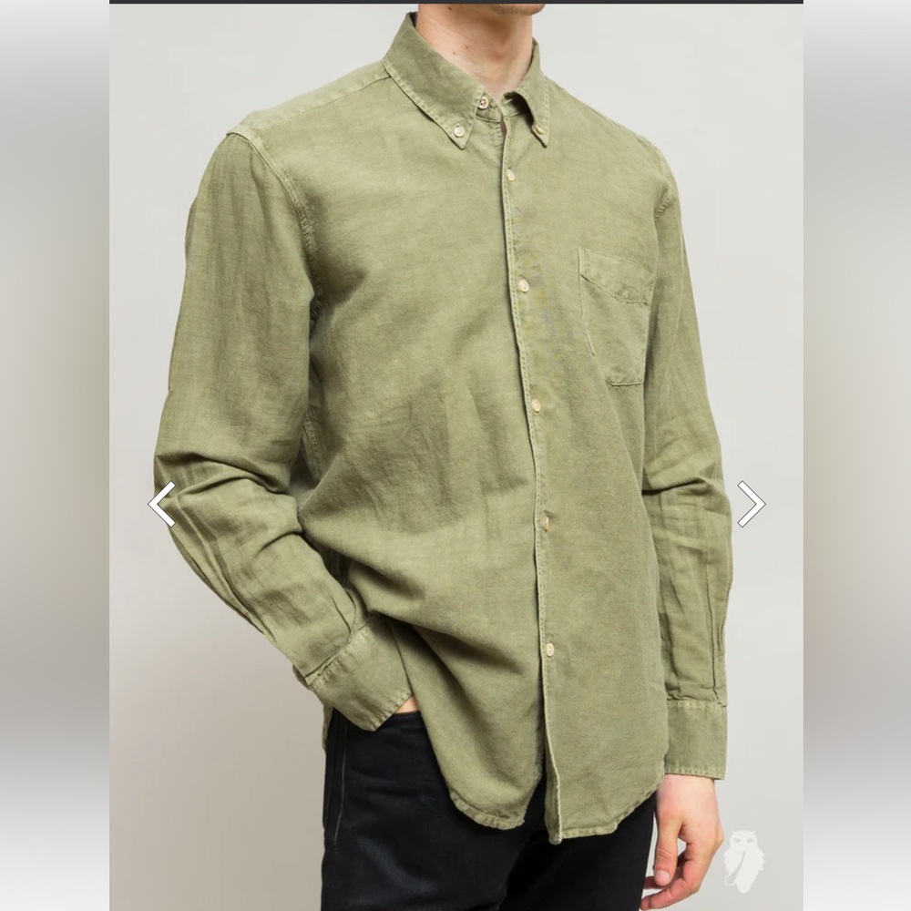 OUR LEGACY
1950s Button Down Shirt in Olive Linen  Olive Green Men's Shirt